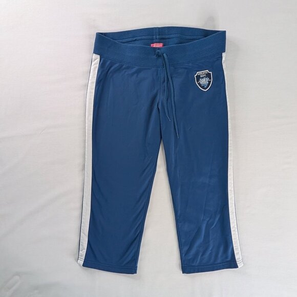 Y2k Abercrombie & Fitch Blue White Spell Out Low Rise Athletic Capris - Picture 2 of 9